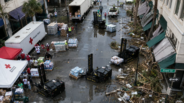 Aerial view of MPEPs supporting a storm relief operation.